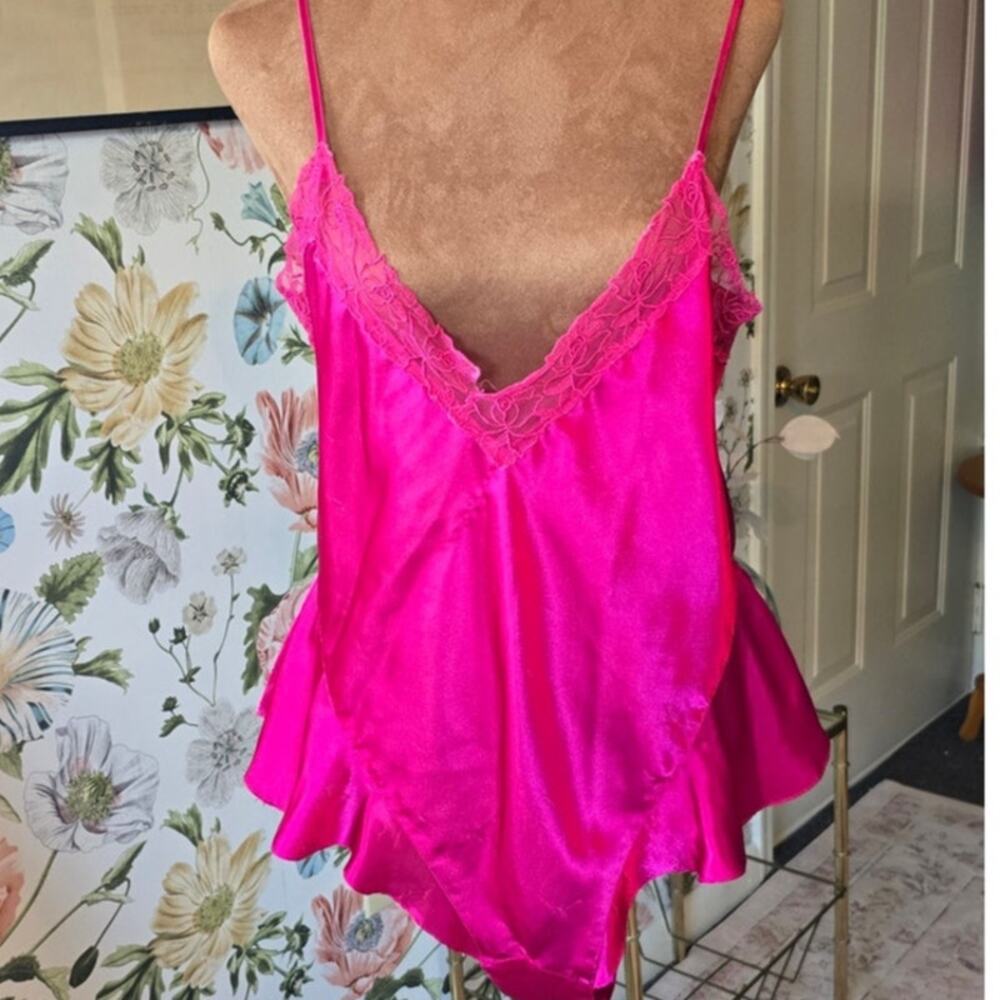Vintage Victoria's Secret Gold Label Satin & Lace Teddy Size Large in Magenta